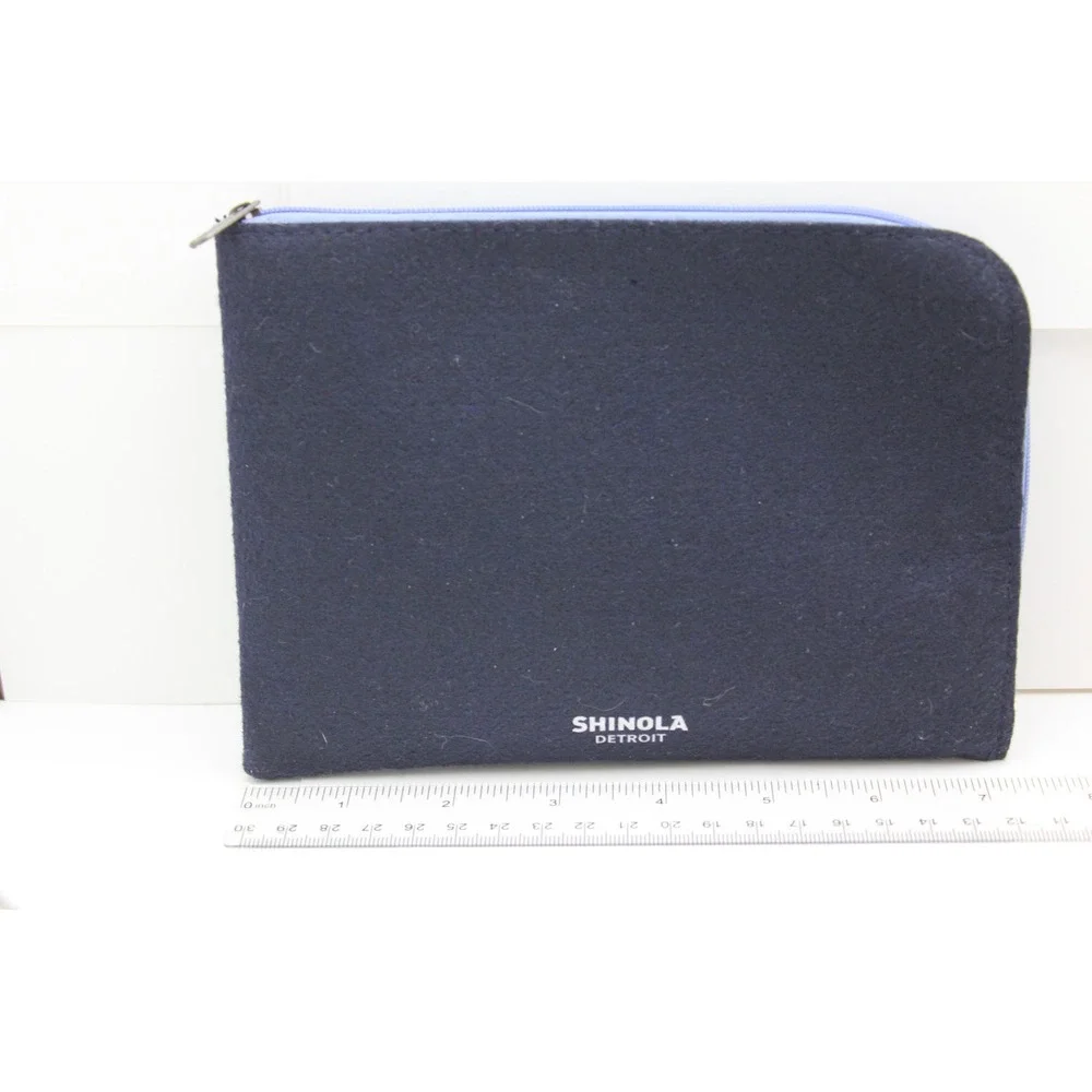 Shinola Detroit Navy Blue‎ Felt L-Zip Accessory Pouch Organizer Case 7.5x5.5